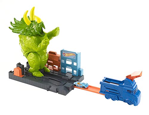 Hot Wheels City Global Nemesis TV, Dinosaurio Triceratops y Lanzador de Coches...