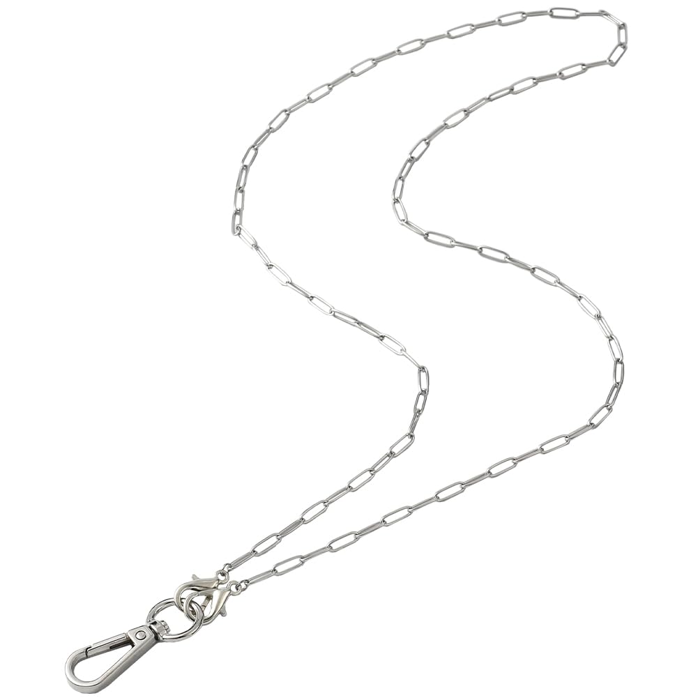 SUNNYCLUE 1 Box ID Lanyard Necklace Office Name Badge Fashion Silver Stainless Steel ID Badge Tag Strong Chain with Swivel Lobster Clasps Lanyard for DIY Company and Office Worker Name Card Gifts