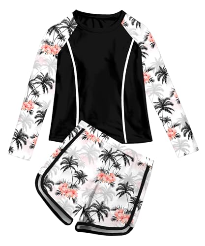 Image of Vogseek Girls Rash Guard Swimsuits 2 Piece Bathing Suit UPF 50+ Summer Swimwear Size 7-12T