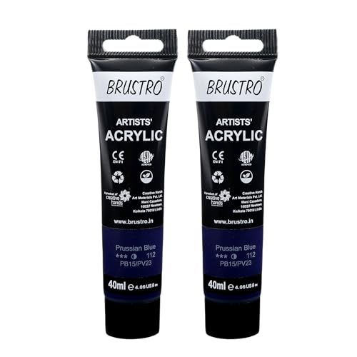 Image of BRUSTRO Artists Acrylic Paint Tube | 40ml, Prussian Blue (Pack of 2)|Non-Toxic, Water Based, Inter Mixable, Ideal for Painting, Textured Effects on Canvas, Paper, Fine Art Student and Professionals