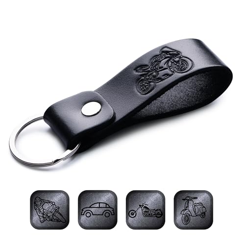 Porte-clés en cuir pour homme, cadeau pour femme et homme, anniversaire et anniversaire de mariage, cuir pleine fleur, moto, taille unique