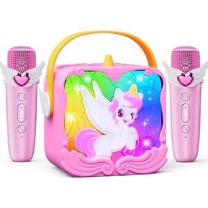 【Neueste】Einhorn Karaoke Maschine 2 Mikrofon Kinder mit LED-Lichtern, Einhorn Geschenke für Mädchen 3-10 Jahre Tragbarer Karaoke Microphone Spielzeug ab 3-10 Jahre Mädchen - Ostergeschenke Kinder
