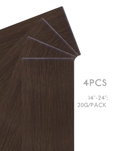 Image of WENNALIFE Invisi Edge Tape in Hair Extensions Human Hair,#4,20 Inch | 20 Inch 20g 4pcs Chocolate Brown Invisi Remy Tape Ins Straight Reusable Natural Injected Weft tensiones