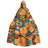POEZJZW Linda capa con capucha para adultos con diseño de hamburguesas fritas para mujeres y hombres, disfraz de Halloween, disfraz de cosplay, disfraz de fiesta de Navidad