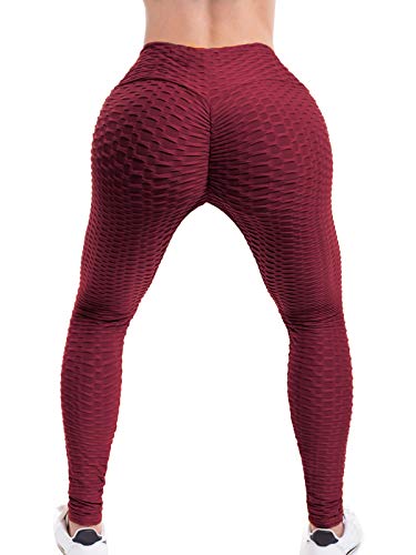 Beyondfab Women's High Waist Textured Butt Lifting Slimming Workout Leggings Tights Burgundy 1Xl2Xl #TOP1