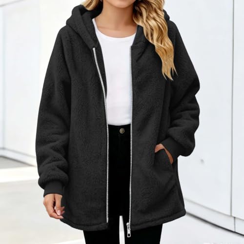 Girls Fleece Jacket with Hood Zip Up Long Winter Coat with Pockets Fall - image 2