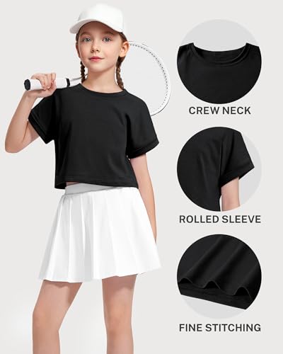 Girls Crop Tops Short Sleeve T-Shirts for Girl Crew Neck Basic Tee Size 7-14 Years4