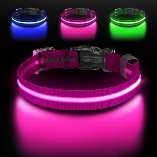 Light Up Dog Collar, Adjustable USB Rechargeable Glow in Dark Dog...