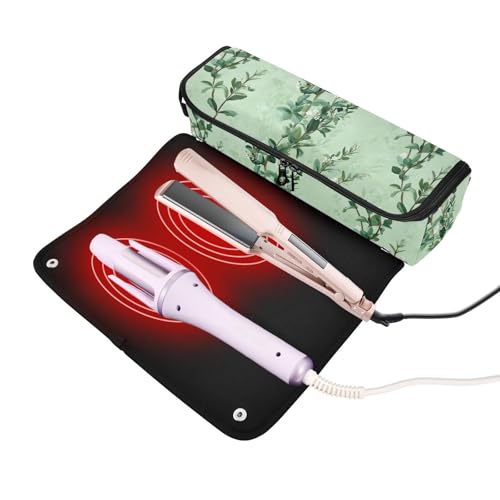 Bolso de viaje para herramientas de cabello Green Plants con tapete resistente al calor extraíble e impermeable para planchas y rizadores. miniatura 2