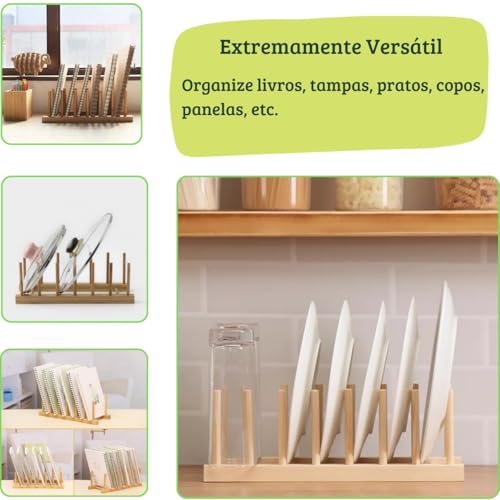 Kit 3 Escorredor Organizador Suporte Bambu Porta Pratos Louças Tampas Copos