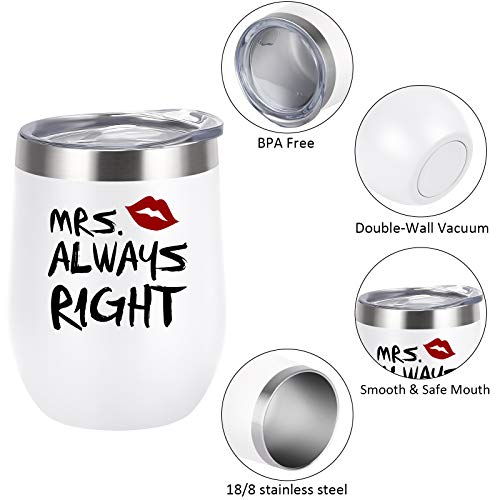 Livole Juego de 2 vasos de vino, Mr Right and Mrs Always Right, regalos divertidos para parejas, aniversario de boda, 12… - Imagen 8