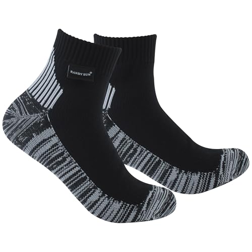 RANDY SUN Men's Work Rain Gear Waterproof, Breathable Fashion Warm Winter Sand Outdoor Athletic Ankle Socks for Camping Trekking Hiking 1 Pair (Black&Grey, Large) by RANDY SUN - Used condition - US$27.54