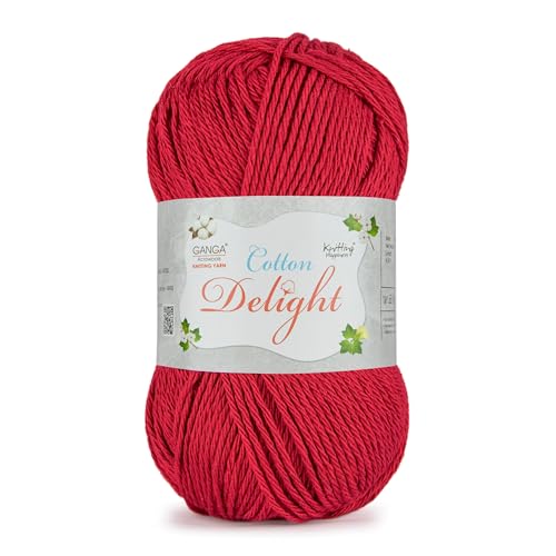 Image of Ganga Acrowools Cotton Delight, Dk Weight Cotton Yarn, Oekotex Class L Certified 100G, 169M (Deep red)