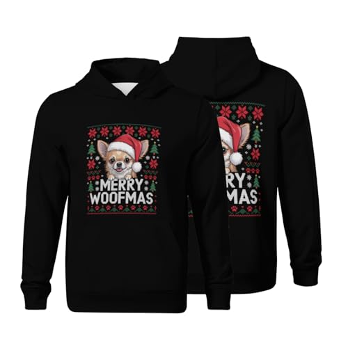 Kids Merry Woofmas Cute Chihuahua Dog Ugly Sweater Boys Girls Lightweight Kangaroo Pocket Fleece Hoodies