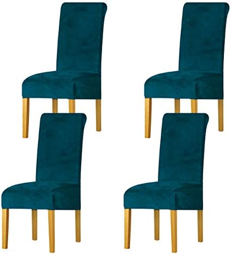 LANSHENG Stretchy Chair Covers for Dining Room Chairs,Stretch Spandex with Elastic Band Chaircover,Velvet Large Dining Chair Slipcovers for Restaurant Hotel Party Banquet (Mustard,6 Pack(M))
