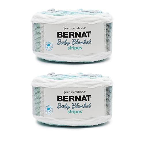 Image of Bernat Baby Blanket Stripes Yarn for Crocheting, Seaglass, 2-Pack | #6 Super Bulky Yarn, 100% Polyester, Chenille Yarn for Crocheting, Knitting & Baby Blankets, 220yds, 300g /10.5oz per skein