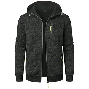 Veste Polaire Homme Chaude Hiver Sweats À Capuche Homme Travail Casual Sweat Zippé Automne Sport Jogging Hoodie Couleur Unie Thermique Blouson Sweatshirt avec Poches(Noir,L)