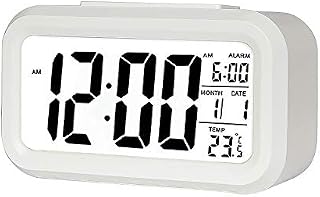 Souarts Alarm Clock LED Digital Alarm Clock Large Display Snooze Night Light Battery Digital Clock with Date Calendar Temperature for Home Office Travel