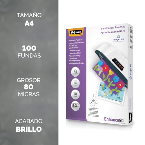 Miniatura 2 de Fellowes Fundas De Plastificar A4, Acabado Brillo, 100 Hojas, 160 Micras 2 X 80 Micras , Acabado De Calidad, Con Indicadores Direccionales Image Last, Adecuadas Para Fotos Y Avisos