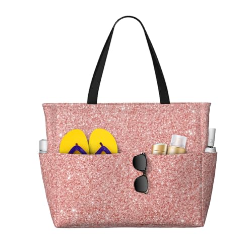 Sac de plage paillettes roses grand format fourre-tout lumineux à poignées