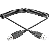 Tripp Lite 10 ft. Hi-Speed USB 2.0 to USB-B Cable (M/M), Coiled, USB Type-A to Type-B (U022-010-COIL)