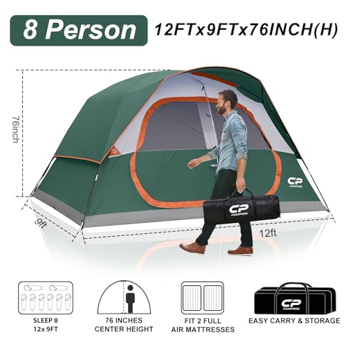 Image of CAMPROS CP Upgraded 6 /8 Person Camping Tents, Waterproof Windproof Family Tent with Larger Mesh Windows & Door, Double Layer, Easy Set Up, All-Season Dome Tent with Top Rainfly & Carry Bag