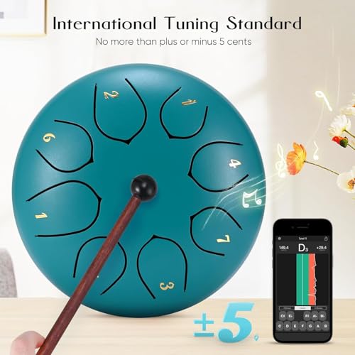 Image of Bawy Steel Tongue Drum 8 notes 6 inch | Handpan Drum | percussion instruments | Musical Instrument for Meditation, Yoga & Kids | Easy to Play | Includes Drumsticks, Carry Bag & Music Book. (Blue)