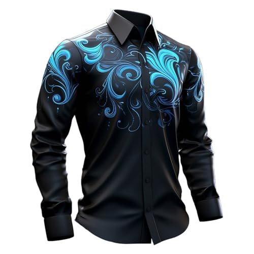 Generisch Medieval Long Sleeve Shirt with Gothic Festival Print for Men, Perfect as a Historical Costume or Casual Fashion, lightblue, XXL