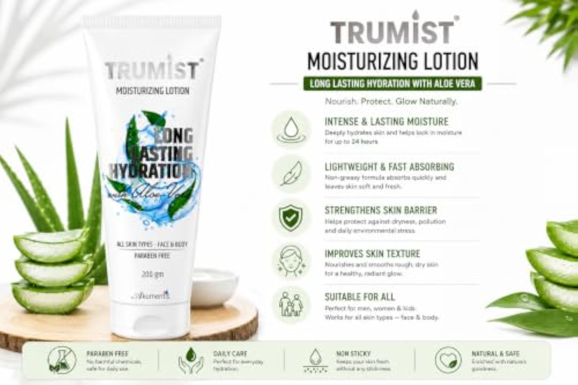 TRUMIST Moisturizing Lotion with Aloe Vera, 200 gm