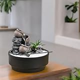 Zimmerbrunnen für den Garten, Zen, Wasserfall, Glas, buntes LED-Licht, Dekoration für entspannte Atmosphäre, Garten, Zen weißer Sand, Tischbrunnen, geschlossener Kreislauf, H21 cm – Oasis Zen'Light