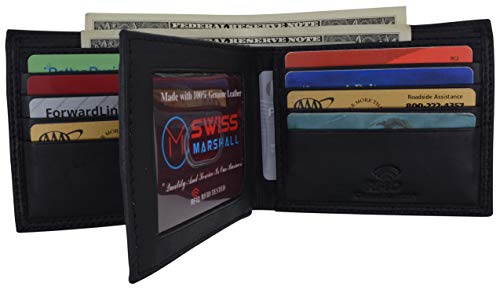 Men's RFID Blocking Premium Leather Bifold Multi-Card Compact Center Flip Wallet