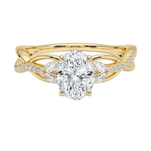 1-3 CT Moissanite Engagement Ring Colorless VVS1 10K 14K 18K Solid Gold & 925 Sterling Silver Eternity Moissanite Engagement Ring Christmas Gift For Women (Yellow, Main Stone :- Oval | 1 Carat)