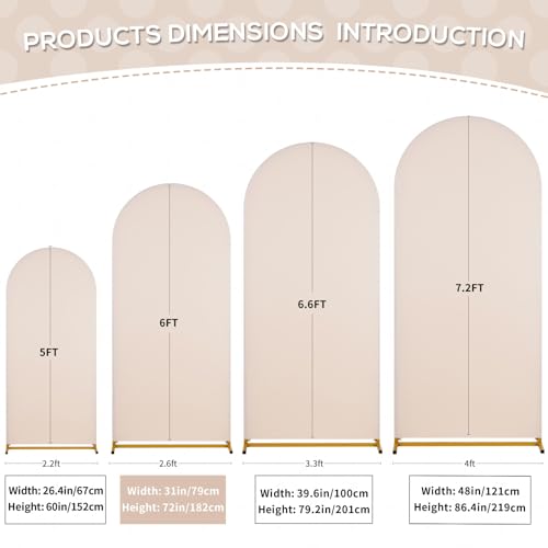 Image of SoarDream Beige Spandex Arch Cover 6FT Photo Arch Backdrop Cover Stretchy Backdrop Chiara Wall Arch Stand Cover for Wedding Birthday Balloon Decorations- Ideal for Balloon Arches