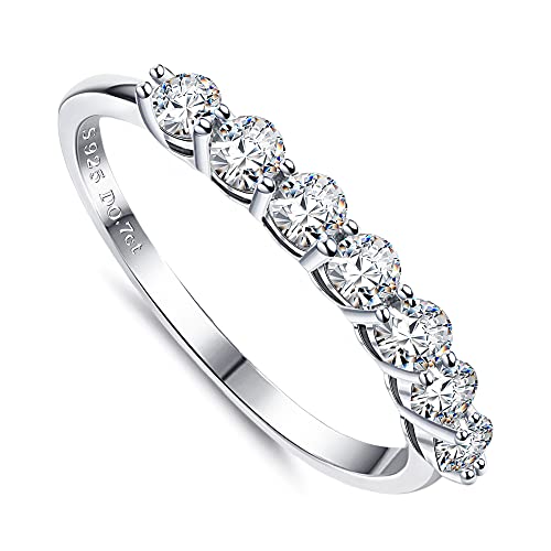 Moissanite Wedding Band, 0.7ct D Color VVS1 Lab Created Diamond 18K White Gold Plated 925 Sterling Silver Wedding Rings Half Eternity Wedding Band Stackable Ring for Women…