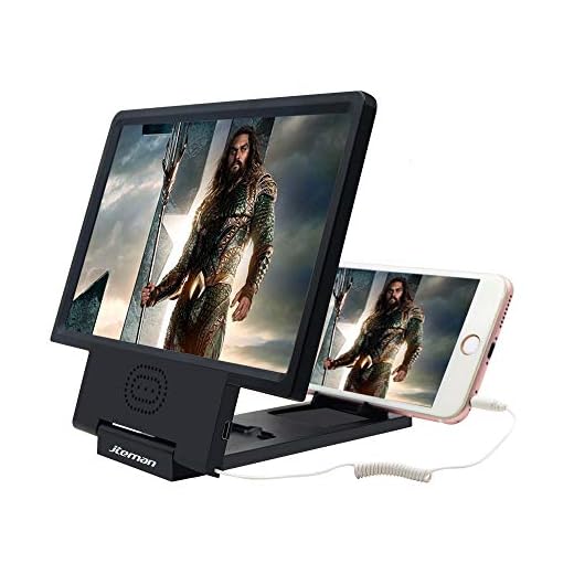 Jteman 3D HD Mobile Phone Screen Magnifier Amplifier Movie Video Cell Phone Enlarger Screen iPhone Projector with Speaker for iPhone and Android All Smartphone Cell Phone Accessories (Black-F8)