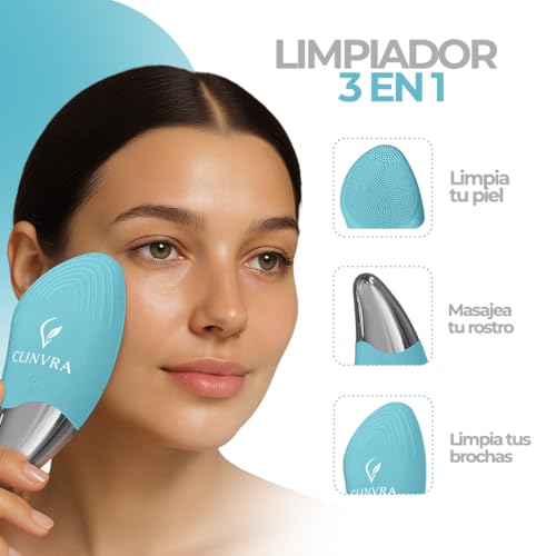 CLINVRA Kit facial 4 pasos: Succionador de Puntos Negros con 5 boquillas + Limpiador Facial Eléctrico + Toalla para abrir poros, extractor y limpiador de poros para casa - imagen 4