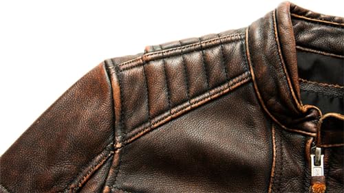 Men's Real Cowhide Biker Cafe Racer Slim Fit Vintage Leather Jacket4