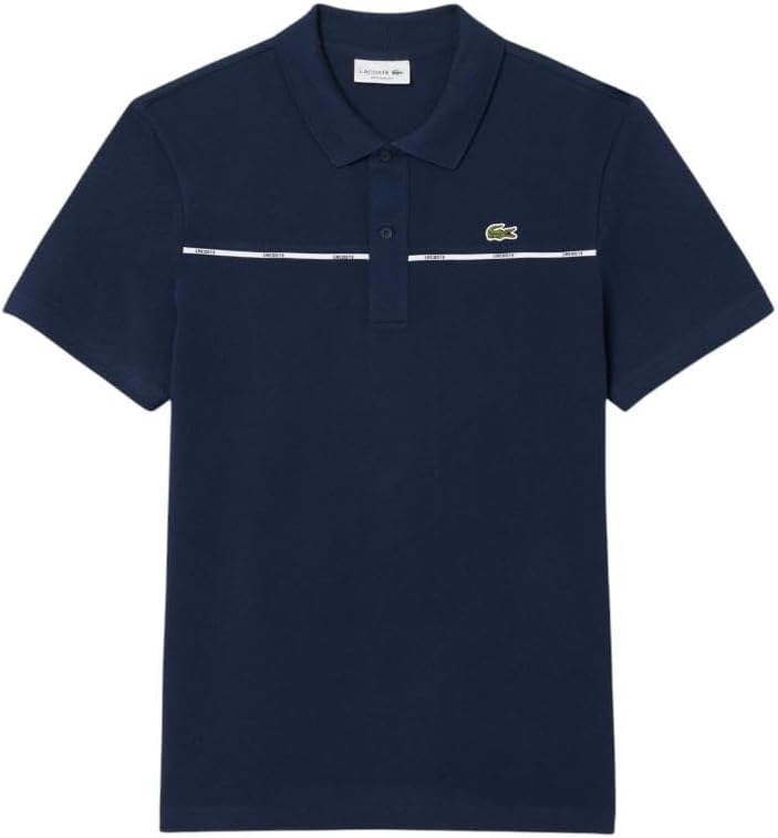 Lacoste Mens Seasonal Short Sleeve Regular Fit Contrast Piping Polo, Navy Blue, 3X-Large