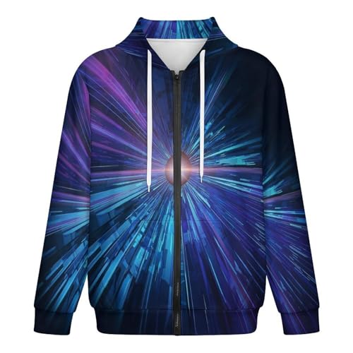KETAFOUND Sudadera con Capucha Unisex, Chaqueta Rayo Láser, Sudadera Capucha Y Cremallera Completa, Abrigo Cálido con Bolsillos, Estilo Ciencia Ficción Ligero Y Transpirable Azul Oscuro