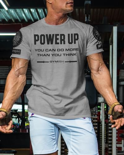 Gymish Lifestyle Power Up Mens Bodybuilding T-Shirts Graphic Tees Short Sleeve Workout Shirt3