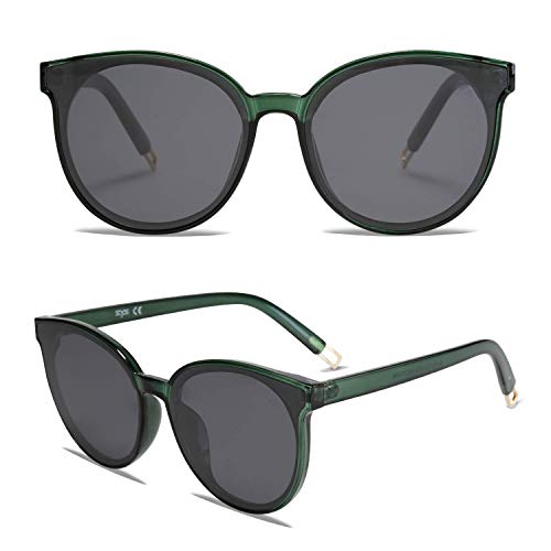 SOJOS Polarisierte Sonnenbrillen Damen Groß, Rund Herren Retro Vintage UV400 Schutz Brille SJ2057 Transparent Grün Rahmen/Graue Linse