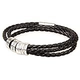 Personalized Mens Leather Bracelet, Family Name Bracelet,Custom Engraved Name Bracelet, Sterling Silver Beads Bracelet, Fathers Day Gift Lover Gifts