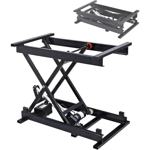 olkljdg 電動リフトテーブル 耐荷重 160kg 作業高さ 20-68cm 折り畳み鉄製フレーム クロス式昇降プラットフォーム 有線リモコン付き パソコン作業 畳上げ作業用昇降台 (ブラック)
