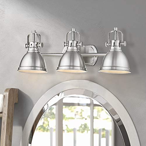 Image of Emliviar 3-Light Bathroom Vanity Light Fixture, Brushed Nickel Finish with Metal Shade, 4054S