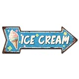 Ice Cream Embossed Metal Sign - Vintage Diner Ice Cream Sign for Kitchen or Man Cave, Arrow Tin Sign 6 x 18 Inch