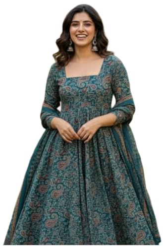 Kurta Anarkali en viscose imprimé vert ensemble trois pièces fluide ANNI Designer