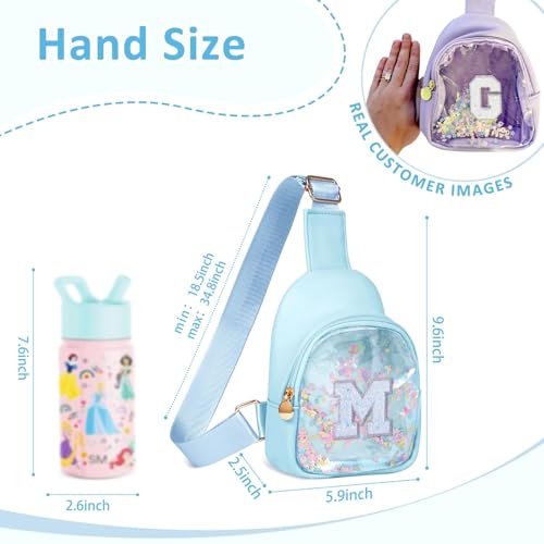Image of Custom Birthday Gifts Easter Basket Stuffers for Toddler Little Girls Preschool Kindergarten Kids Girl 2-6 Blue Purse Sling Bag, Fashion Spring Break Essentials Vacation Accessories Initial Letter M