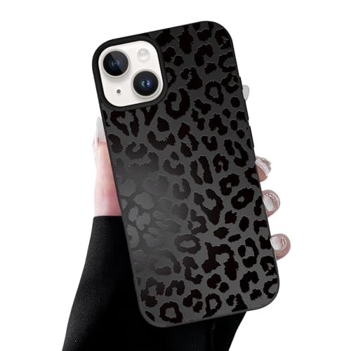 Coiwxmoi Pelle Cover per iPhone 14/iPhone 13 Leopardata, Mucca Disegno Aesthetic Mucca Motivo Custodia, Silicone Custodia Antiurto Protezione Fotocamera Case per Donne Ragazze per iPhone 13 6,1', Nero