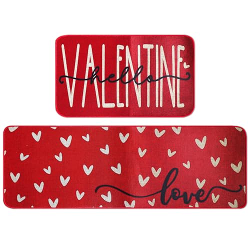 OFJRAP Valentines Day Heart-Shaped Kitchen Carpet and mat Set Two-Piece Kitchen Home Decoration Happy Home Decoration on The Floor - Approximately 16x28 and 16 * 48Inch Dark red