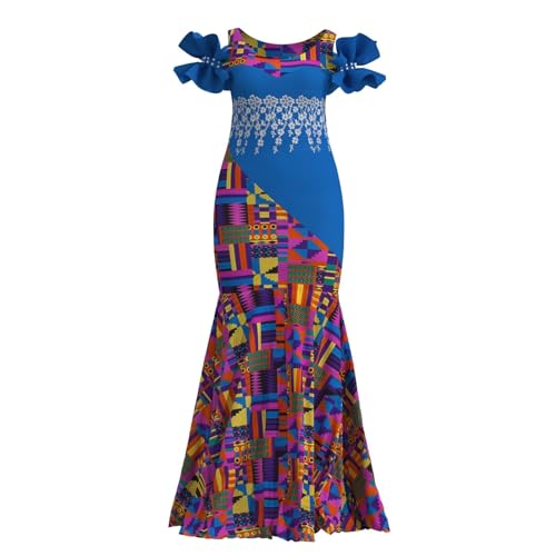 Image of iooiooi Womens Elegant Ankara Maxi Mermaid Dress Lace Decorated African Gowns